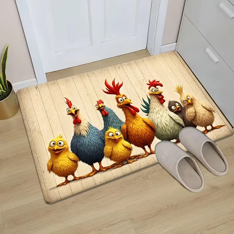 Funny Cartoon Chicken Family Doormat Soft Non-Slip Farmhouse Entryway Rug Funny Farm Animals Home Decor Carpet for Hallway