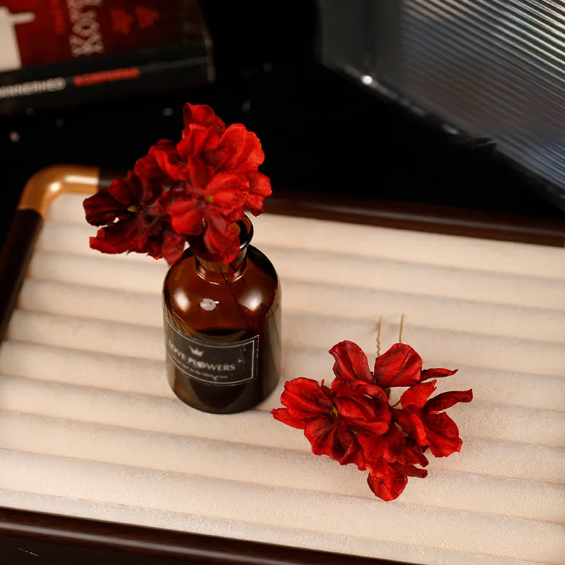 สีแดงอุปกรณ์เสริมผมงานแต่งงาน Barrettes ผ้า Rose ดอกไม้ Hairpin Duckbill คลิป Toast ชุด Headdress ดอกไม้ Headwear