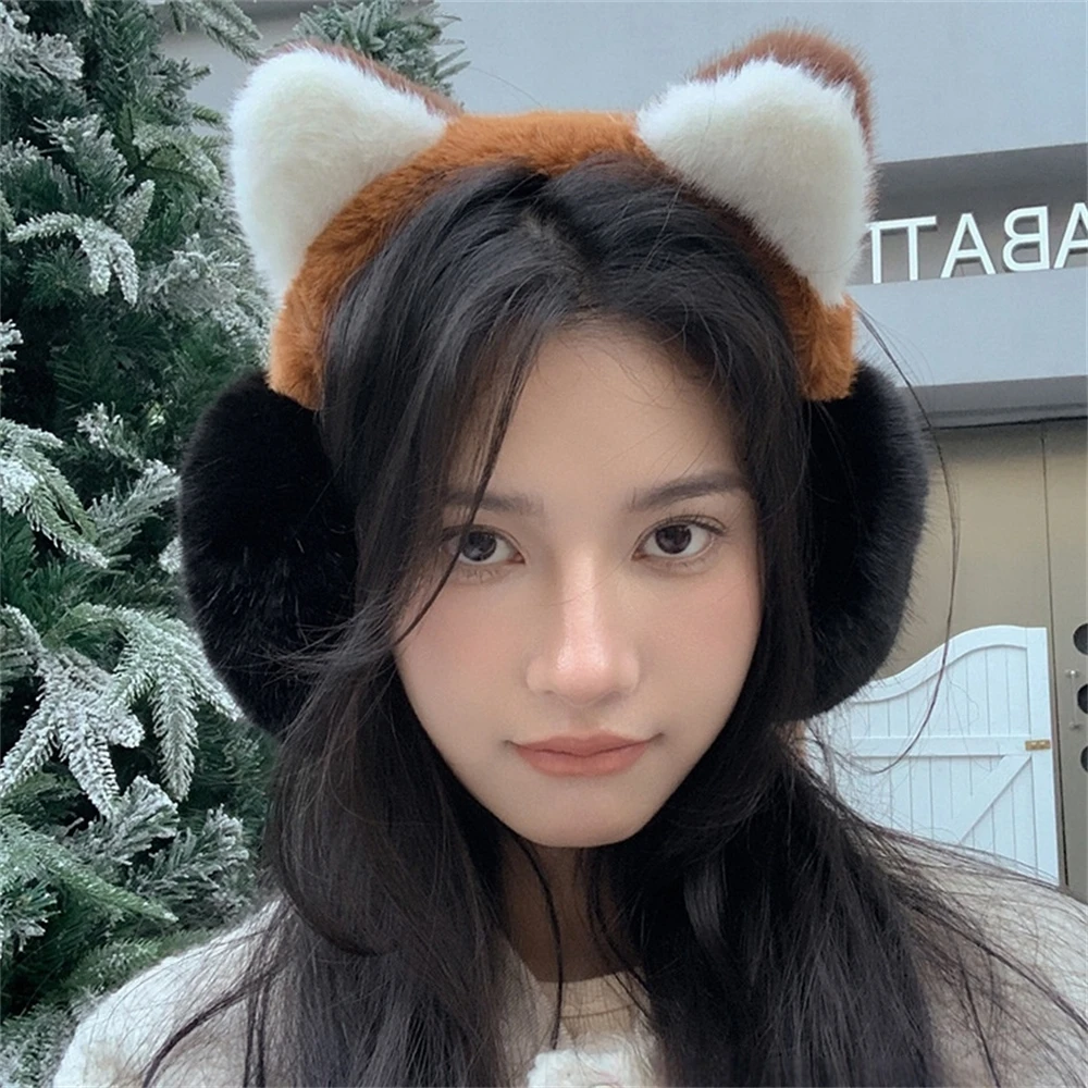 ฟ็อกซ์หูฤดูหนาว WARM Earmuffs ผู้หญิงหนาหูฟัง Muffs พับน่ารักการ์ตูน Fluffy Earlap ผม Band คริสต์มาสของขวัญ