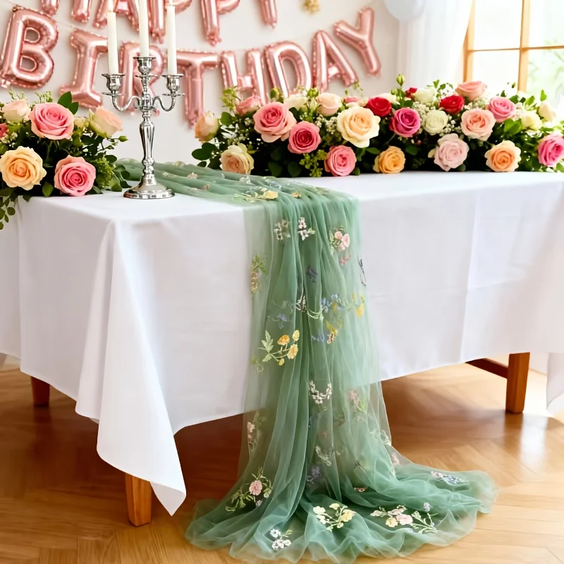 Embroidered Butterfly Flower Table Flag for Weddings - Elegant Transparent Table Decor with Embroidery Craft, Fabric Material, Suitable for Chair Back, Veil or Party Decor, Multifunctional Decorative Table Flag, Suitable for Special Occasions