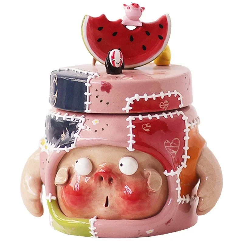 Catering utensils cute patch pig cup with lid Macron three-dimensional strange girl gift handmade