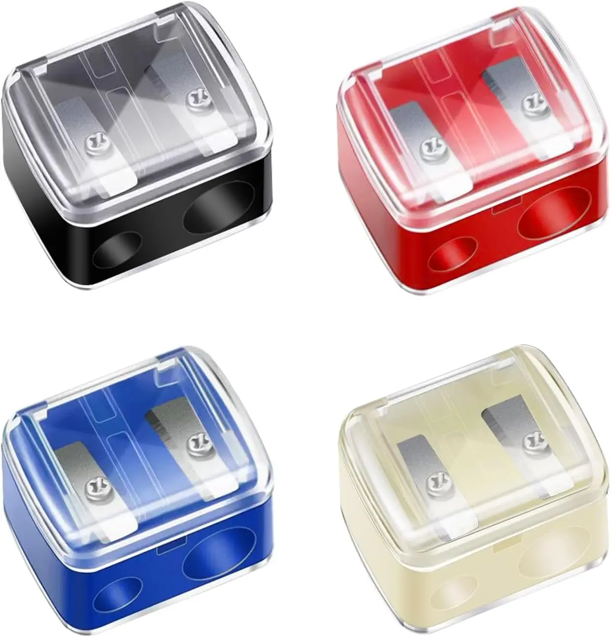 

Набор из 4 точилок для карандашей с двумя отверстиями для карандашей для губ, глаз и бровей, лезвия из нержавеющей стали