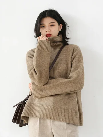 CHIC VEN Korean Women's Sweater Loose Turtleneck Sweaters Warm Solid Pullover Knitwear Basic Female Tops Autumn Winter 2022