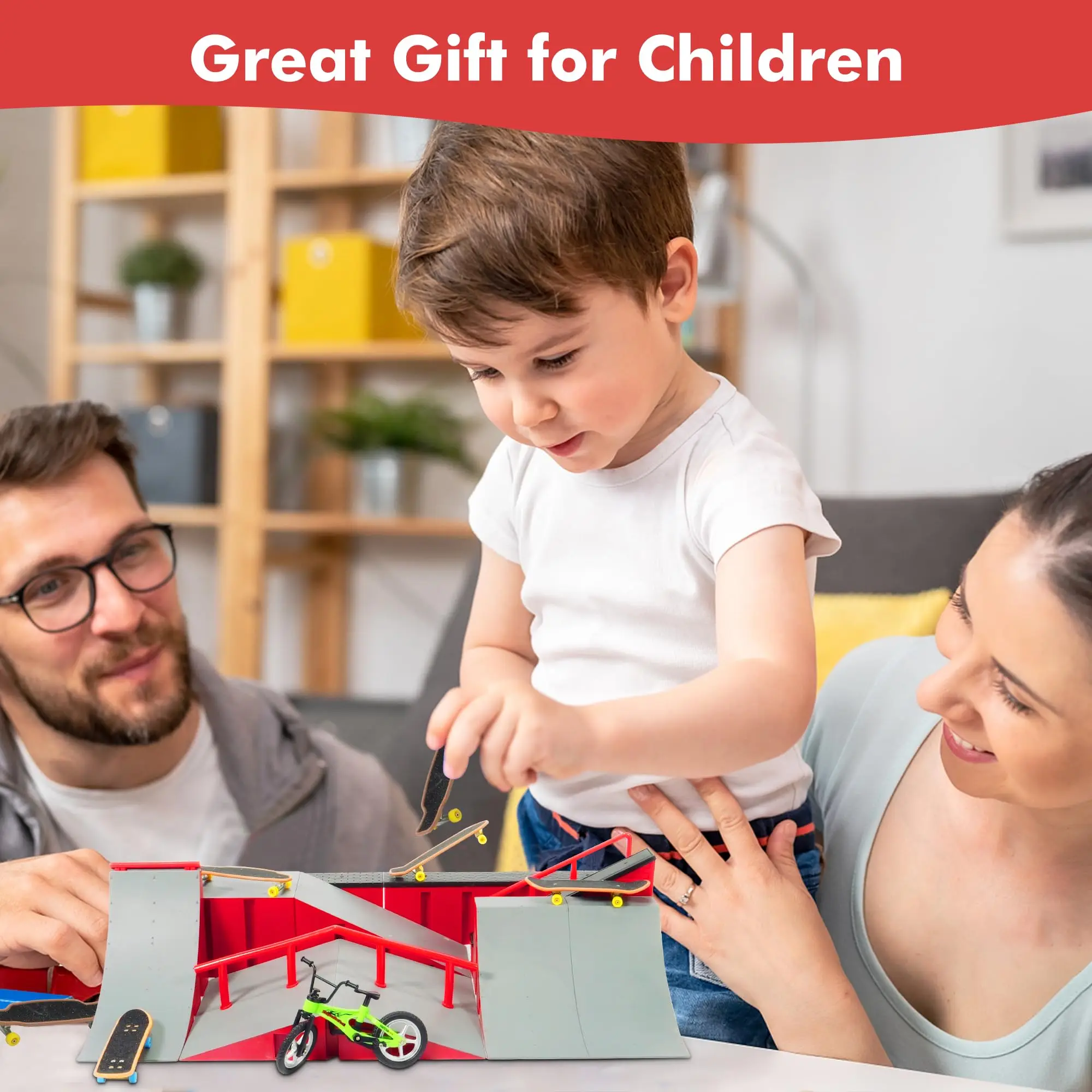 Finger Skateboard Park Kits (9 in 1), Finger Skateboard Rampen Set mit 5 Fingerboards, Finger Scooter, Finger Bike, Finger Skateshoe
