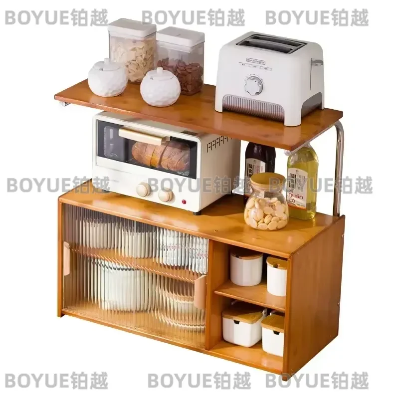 Wooden Desktop Side Cabinet Kitchen Countertop Storage Cupboard with Shelf for Tea Set Organization Home Office Organizer
