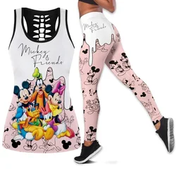 2024 Disney Mickey Mouse Donald Goofy Women's Hollow Vest Leggings Y2k Yoga Suit Fitness Sports Suit Tank Top Legging Set