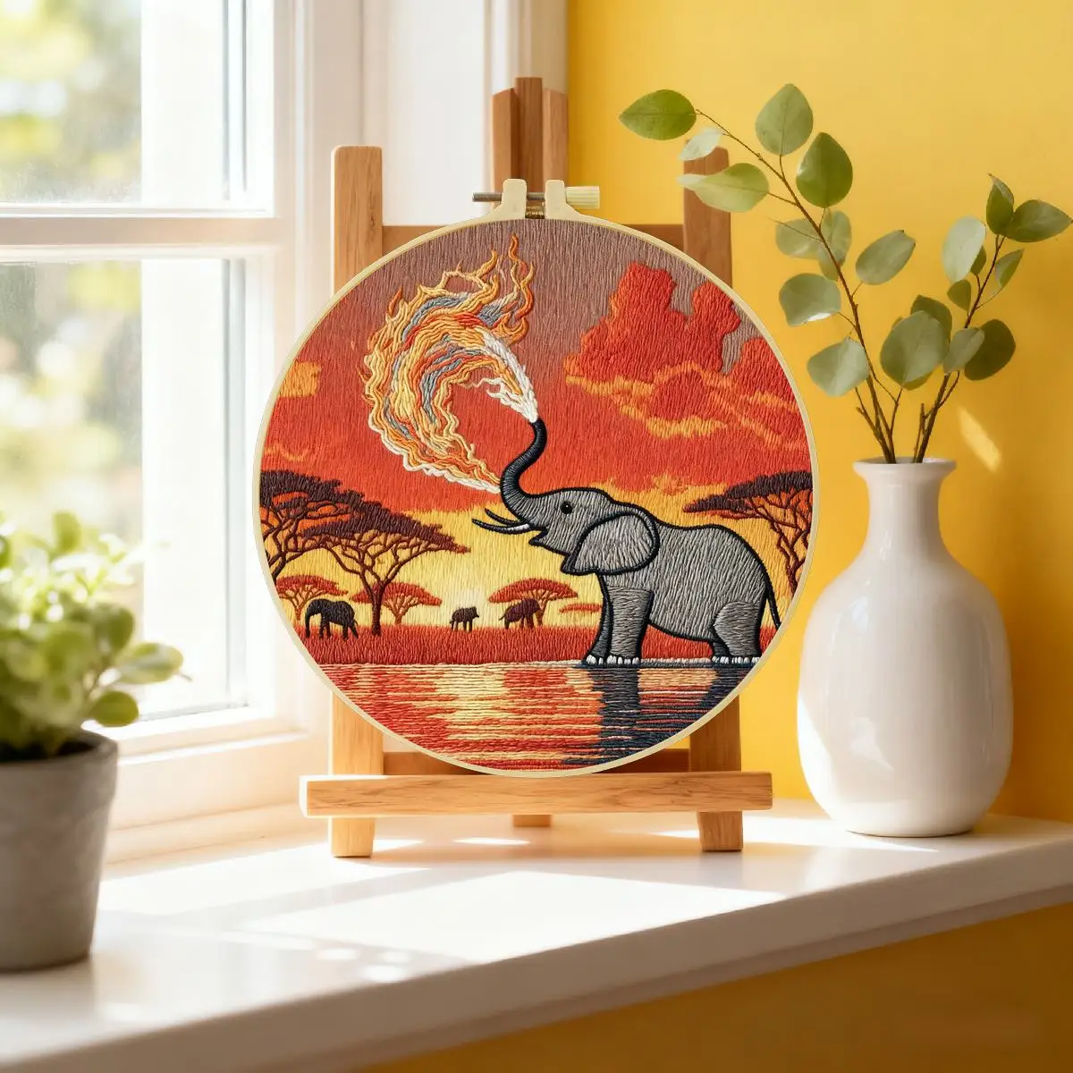 1 Stück 20X20CM/15X15CM 7,87/6,3 Zoll Tier - Elefant Stickerei Starter-Kit DIY-Kit DIY-Stickerei-Set Handarbeiten Heimdekoration – Detail 1