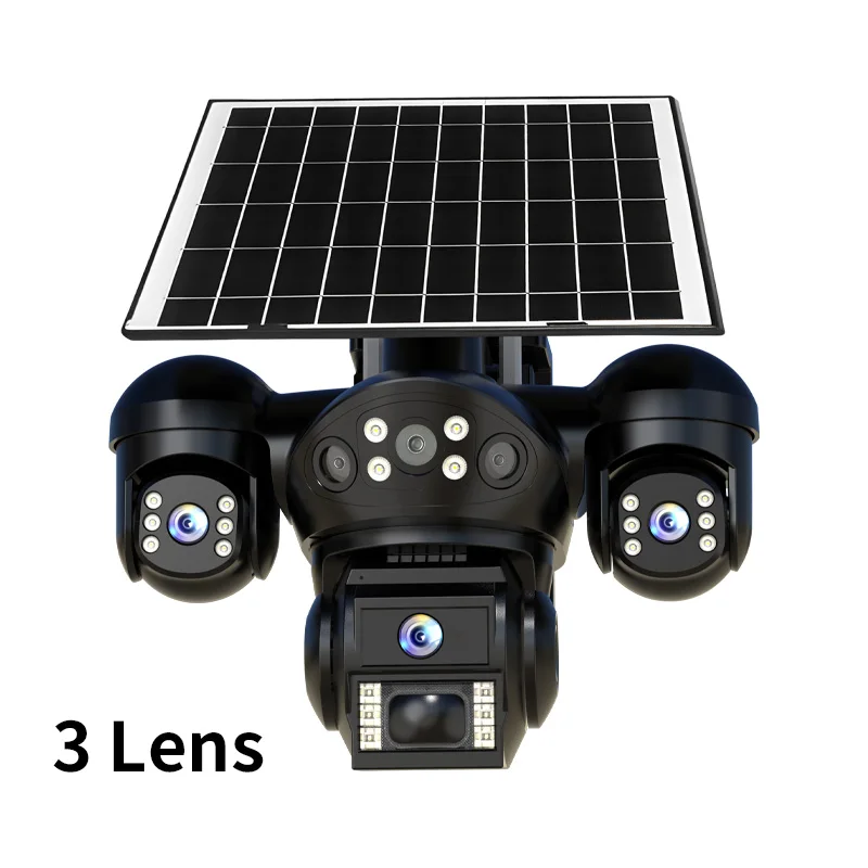 9MP V380pro  APP Solar Power Triple Lens  AOV  4G WIFI Camera Full Color AI Humanoid Detection Home Security CCTV Baby  Monitor