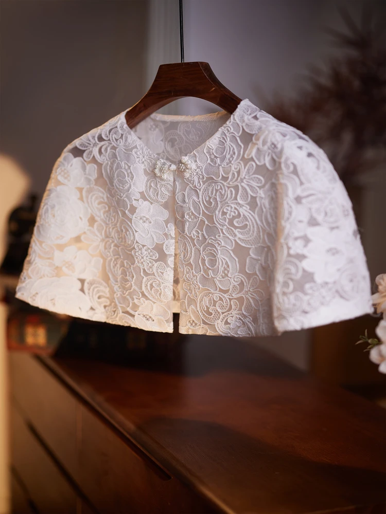 

Женское универсальное пальто-накидка с круглым вырезом и кружевом в китайском стиле, очень нежное, как у феи, для ношения поверх юбки