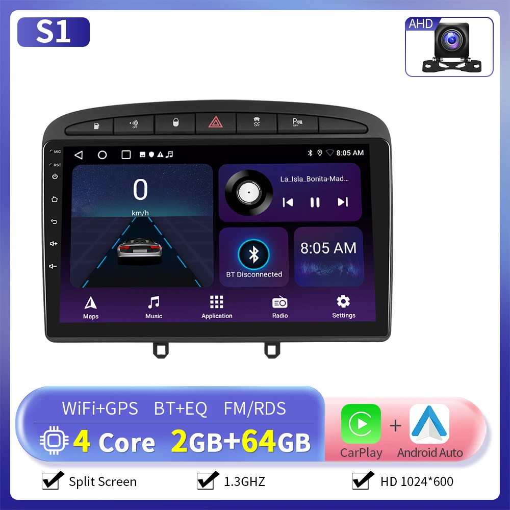 Camecho 6 + 128G Draadloze CarPlay Android Auto Radio voor Peugeot 308 408 2007 2008-2015 GPS Stereo 4G WIFI Multimedia Speler