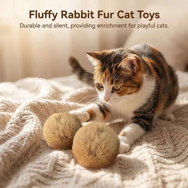 1/2/3/6 Stück Kaninchenfellball Katzenspielzeug mit Katzenminze 8cm Interaktiver Plüschball für Katzen Jagdspielzeug Haustier Kätzchen Kauspielzeug Zubehör