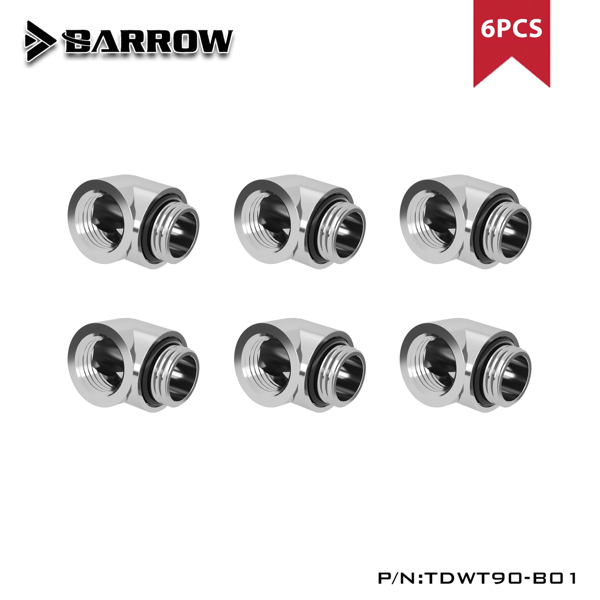 Barrow 4/6pcs G1/4 90 Degree Fittings Elbow , Water Cooling Adaptor, Watercooling Build Fittings Black White Silver TDWT90-B01