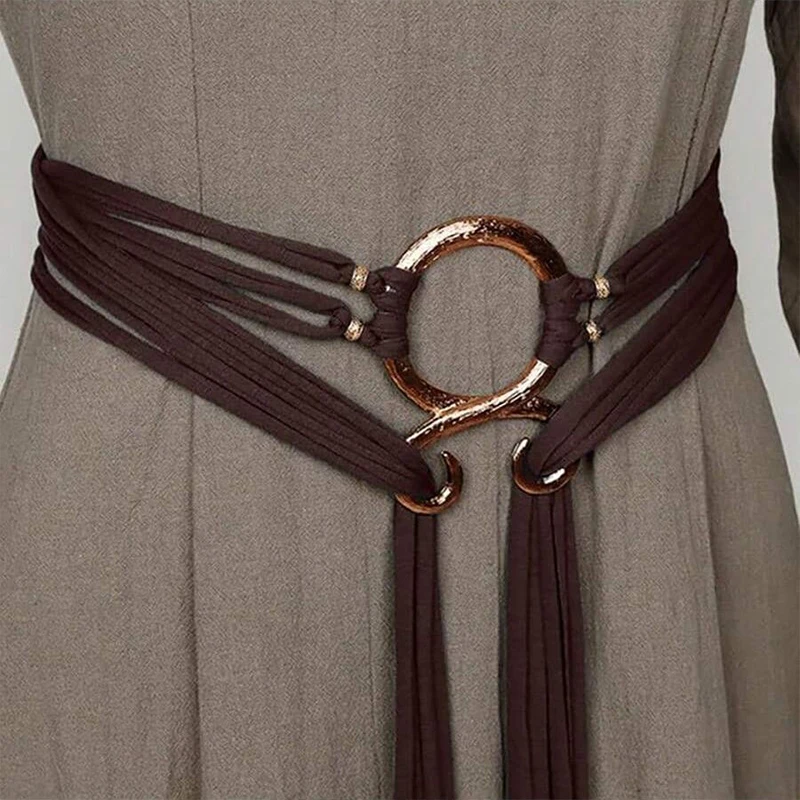 Women Vintage Long Rope Knot Belts Metal Irregular Waist Buckle Multiple Ways To Wear Dress Waist Cinching Decorative Waistband