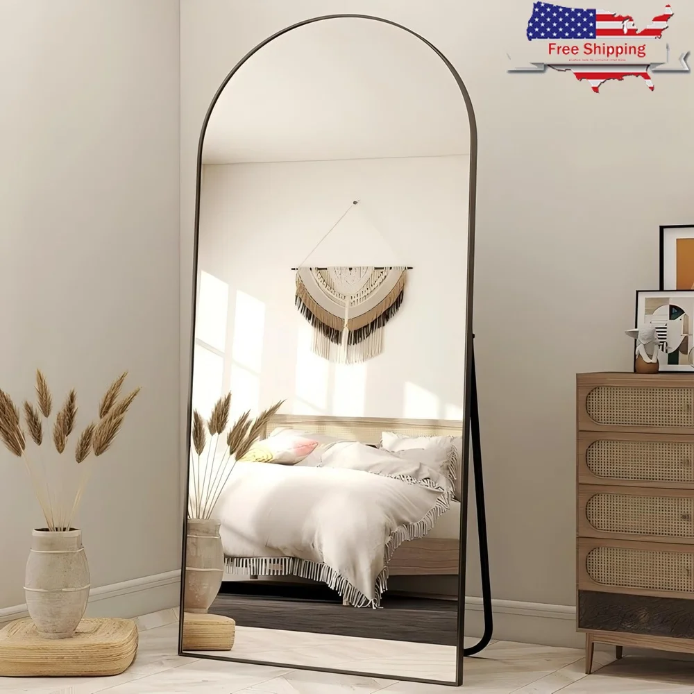 

64,2-дюймовое арковое зеркало в полный рост, отдельно стоящее напольное зеркало с подставкой, небьющееся стекло, элегантный дизайн, домашний декор