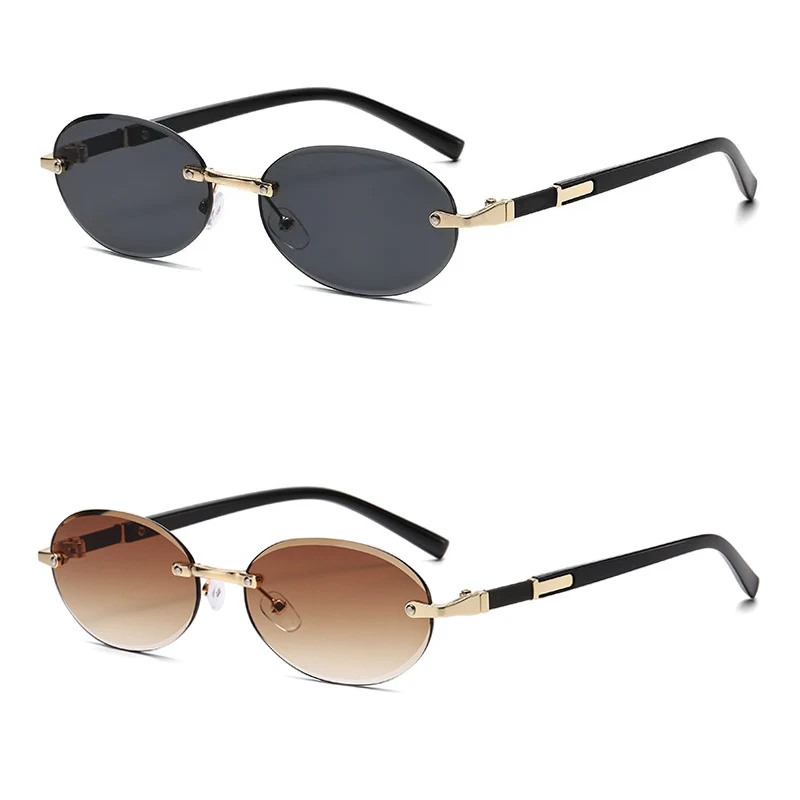 Popular Women Men Shades Oval Sun Glasses for Woman Man Summer Traveling UV400 Rimless Sunglasses Round Fashion Gafas De Sol image 3
