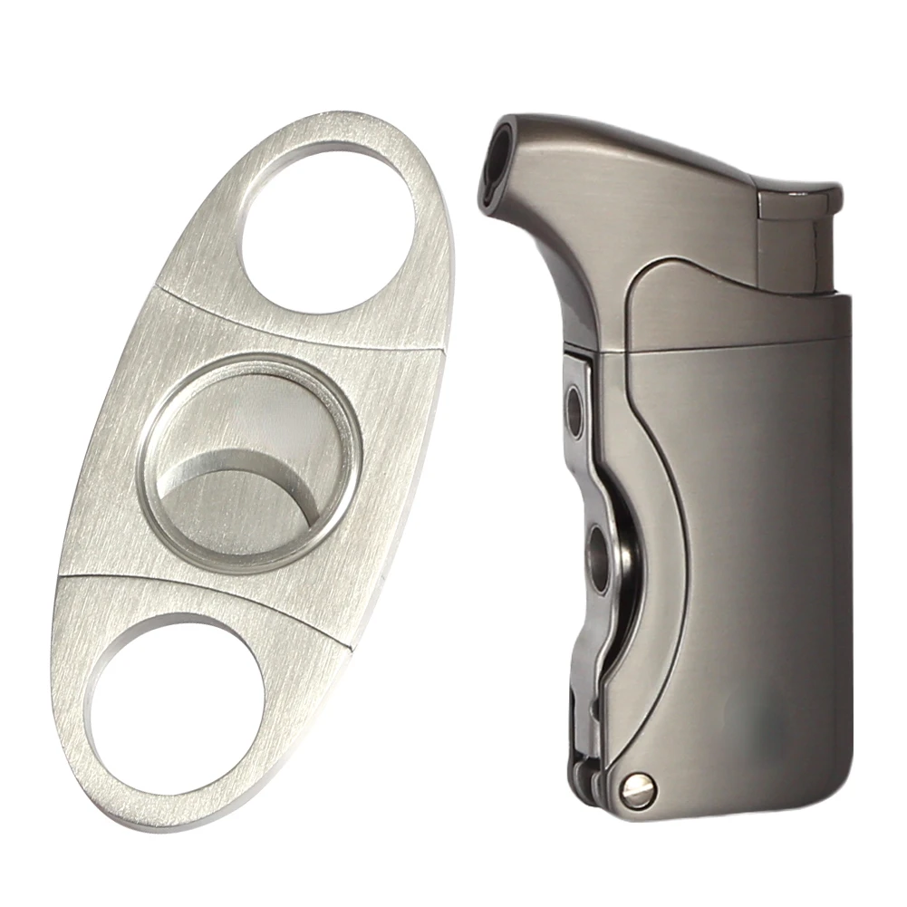 Luxury Cigar Lighter Torch Windproof Cigarette Lighters Cigar Cutter Scissors Sharp Cigar Lighter Cutter Set for Gift