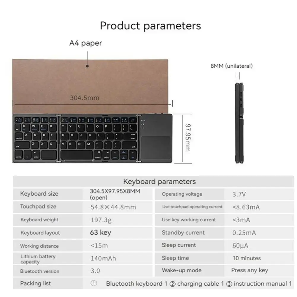 Mini-clavier Portable sans fil, Bluetooth, pliable, compatible avec Ios, Android, Windows, ipad