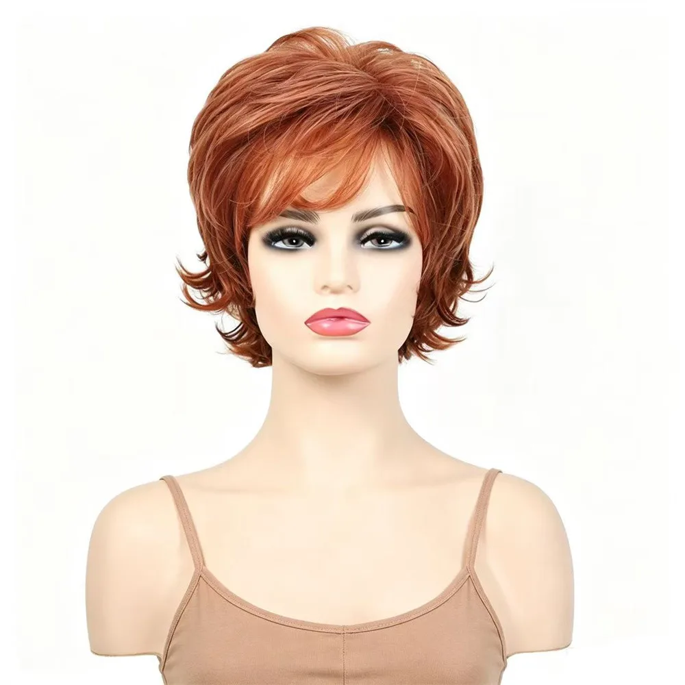 

Short Curly Synthetic Wig for Women Auburn Red Heat Resistant High Temperature Fiber Full Wig Daily Cosplay