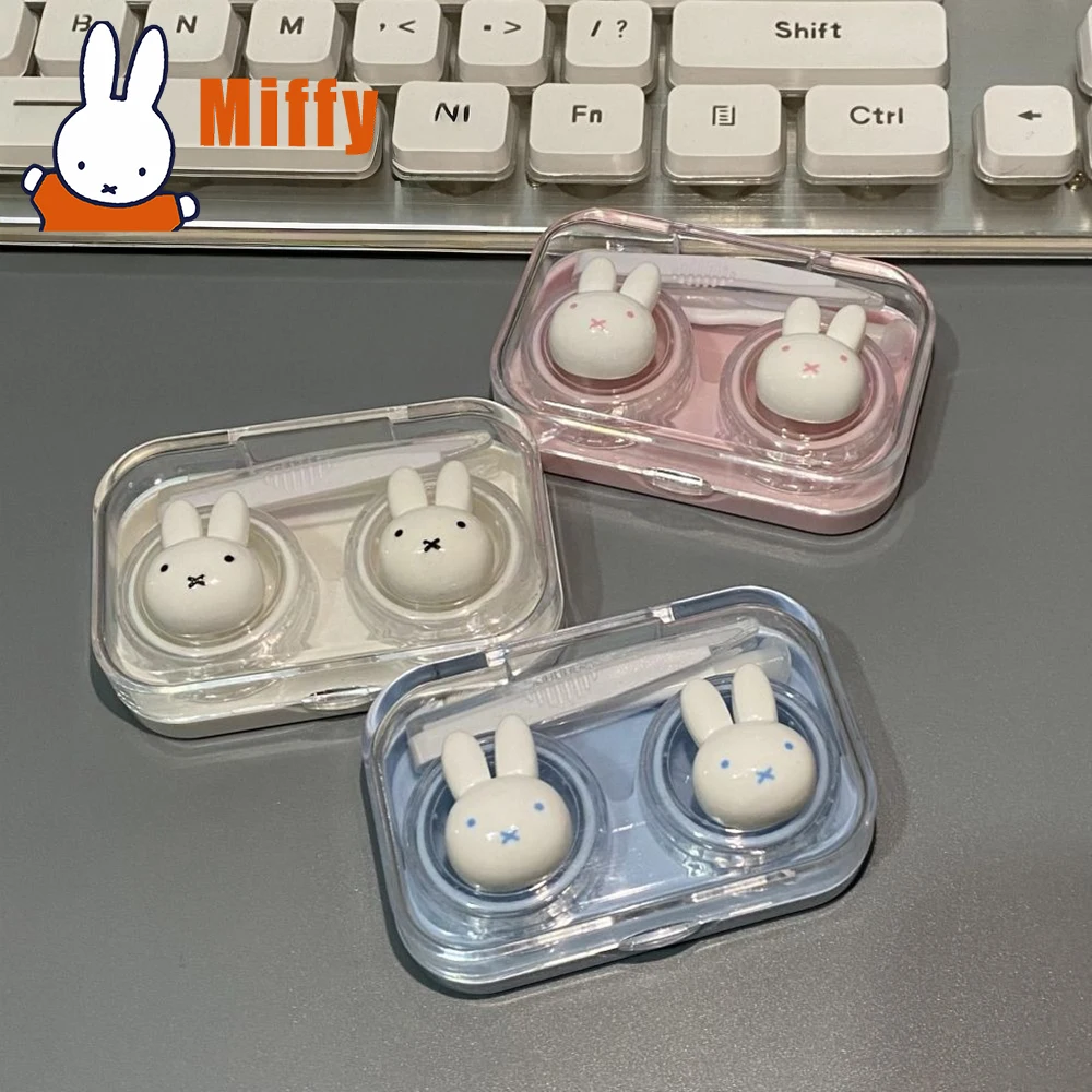 Kawaii Miffy Kontaktlinsenbehälter, süßes Augen-Set, transparenter tragbarer Reisehalter, schönes Soaker-Box-Set mit mehreren Fächern, Geschenk für Mädchen
