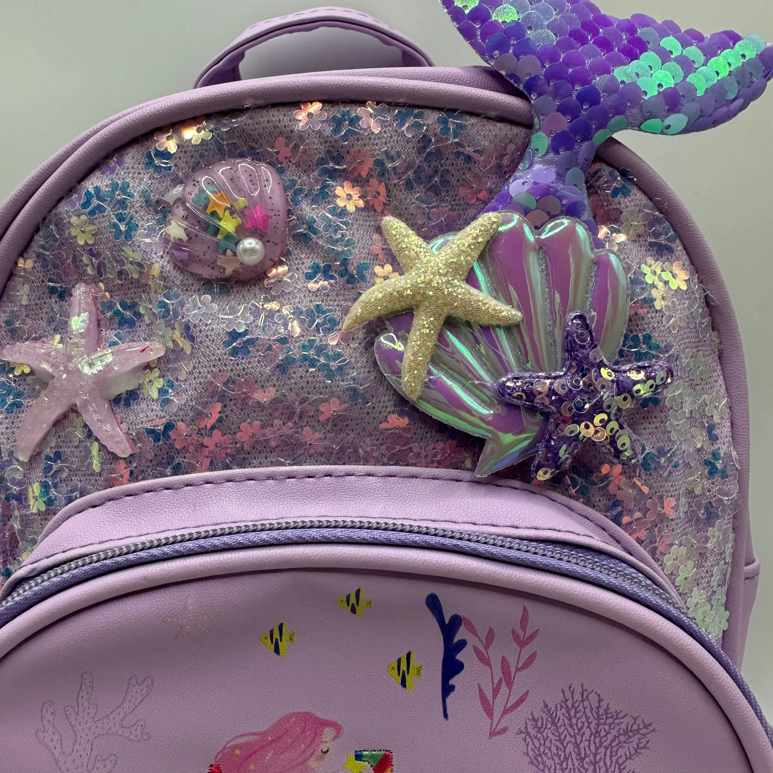 Colorful Thread Personalized Mermaid Sequin Backpack Embroidery Customized Children\'s Backpack Kindergarten Backpack