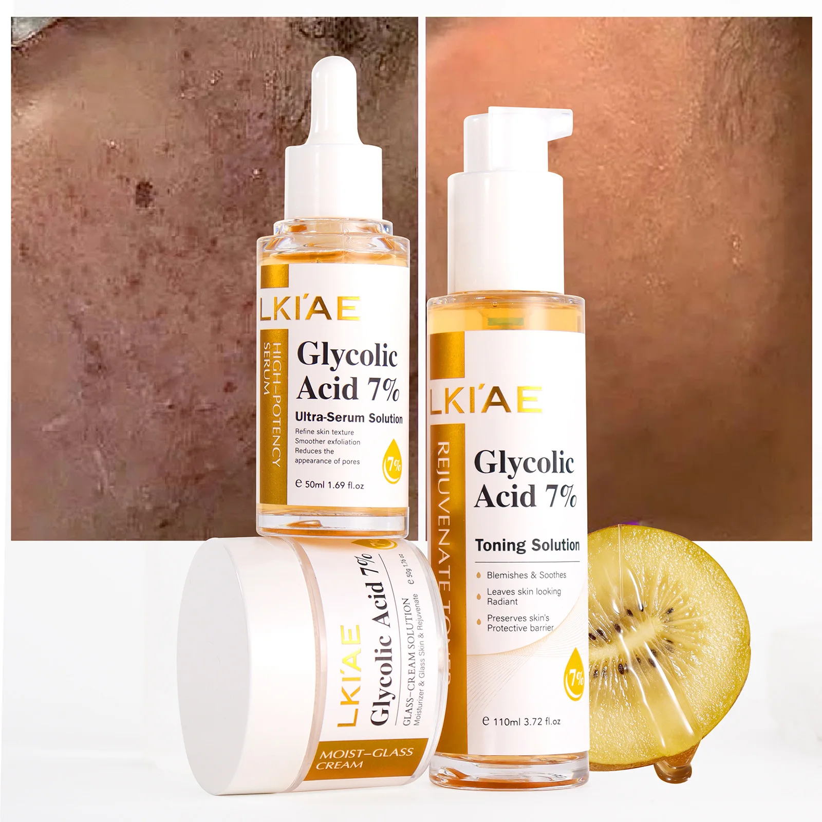 LKIAE Rejuvenesce creme facial de dia e noite, iluminando, hidrata profundamente, cria pele com textura de vidro, com 7% de ácido glicólico