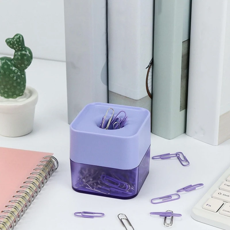 New Two-Color Paper Clips In Elegant Magnetic Frosted Square Clip Holder, 28Mm, 130 Clips Per Box