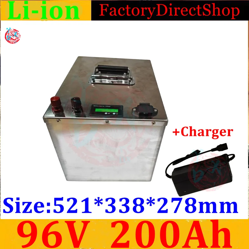 waterproof 96v 200Ah lithium ion Rechargeable battery li ion for Excavatorvehicle RV AGV Forklift boat inverter + 10A Charger