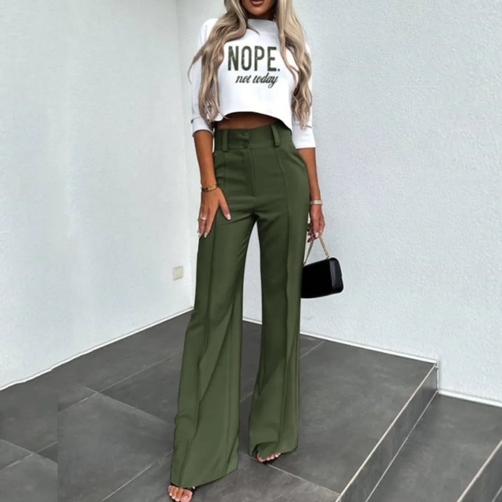 

Fashion Commuting Two Piece Set Women Printed Cropped Top Pant Sets Casual Office Ladies Suits Streetwear 2024 Spring Summer New