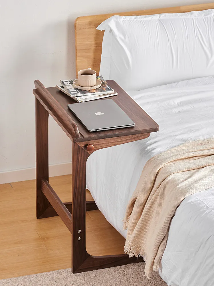 Black walnut all-solid wood sofa side table movable small coffee table simple study computer desk bedside bedside table 4
