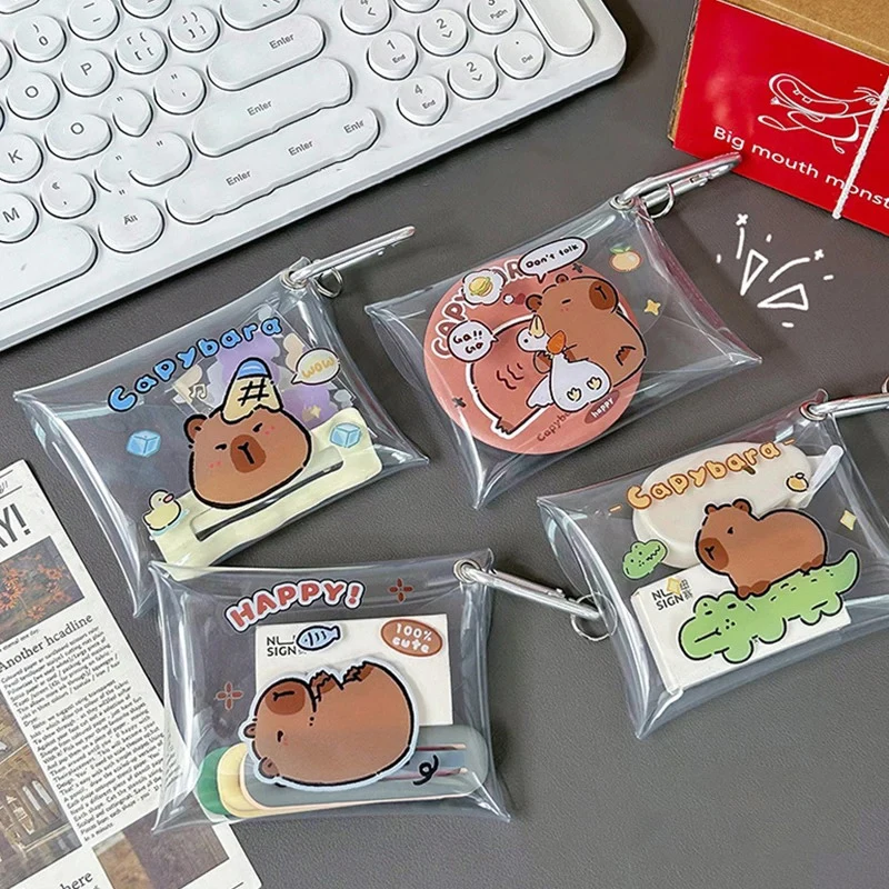 กระเป๋าใส่เหรียญกระเป๋าเหรียญน่ารัก capybara กระเป๋าเงินลายการ์ตูนกระเป๋ากระเป๋า PVC กันน้ำมีซิปกระเป๋าใบสั้น