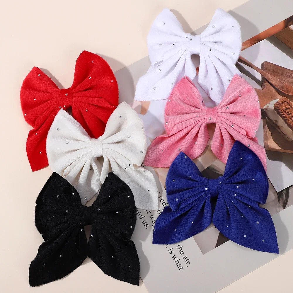 RAINBOW BOWS 2Pcs/lot Starry Dots Red Velvet Bow Hair Pins Hair Clips Kids Girls Barrettes Ponytail Holder Headwear Accessories