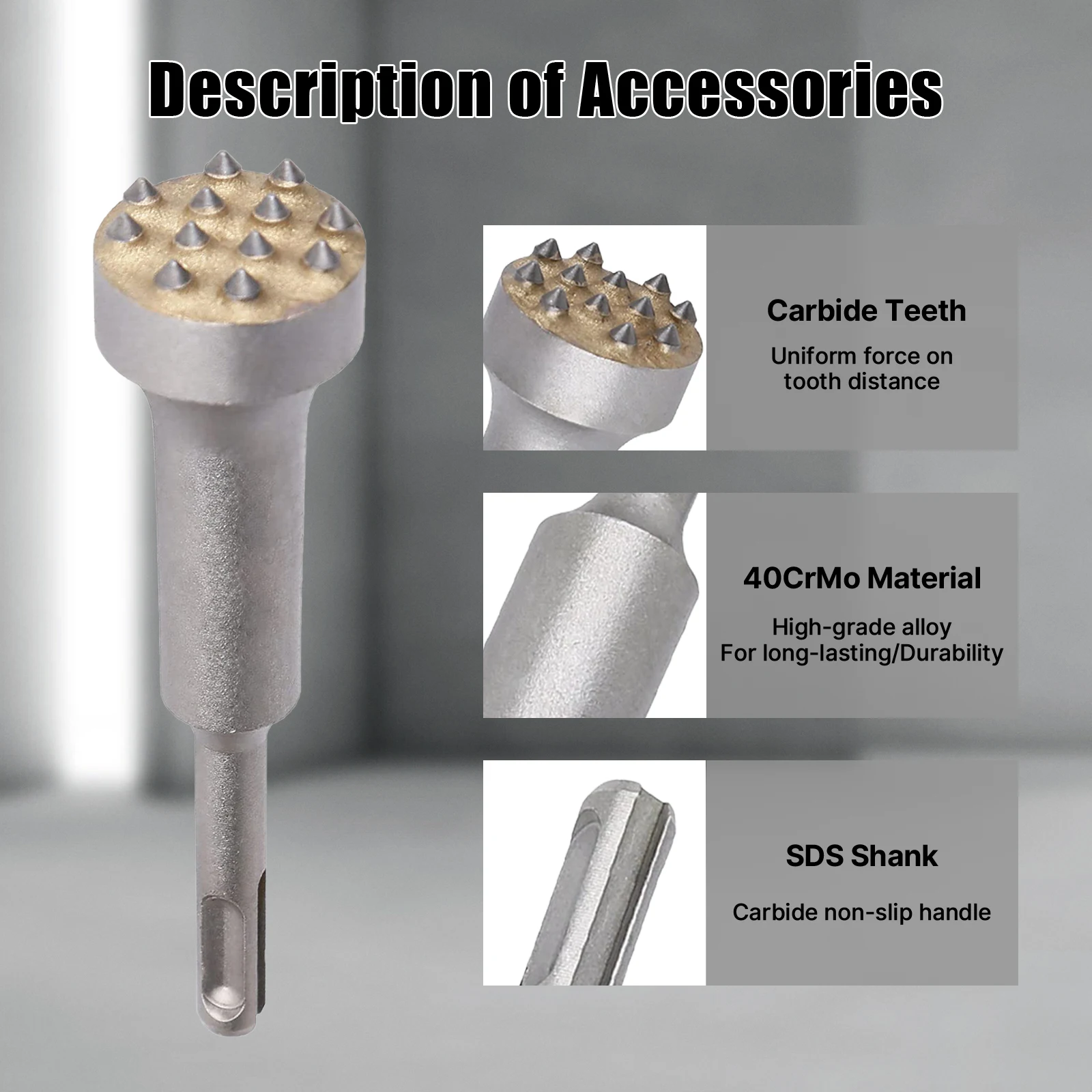 SDS Plus Shank Electric Hammer Rotary Chisel Bit with 12/16 Teeth for Planing Concrete, Slab/Bridge/Wall/Concrete Pavement