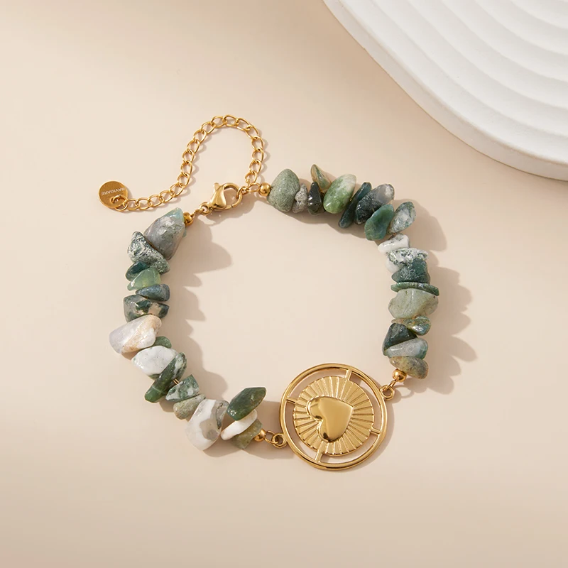 PRISCA | Women Stainless Steel Stone Gold Bracelet Vintage Charm Bohemia Jewelry French Style