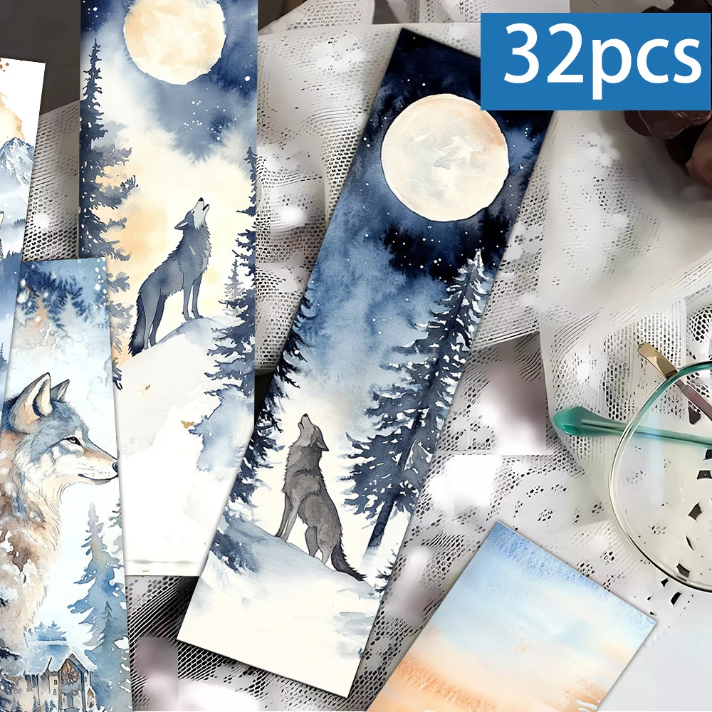 32 Stück, Lesezeichen mit Aquarell-Motiv „Heulender Wolf“, ein liebevolles Geschenk für Bücherwürmer, Freunde und Lehrer, DIY dekorativer Seitenmarker