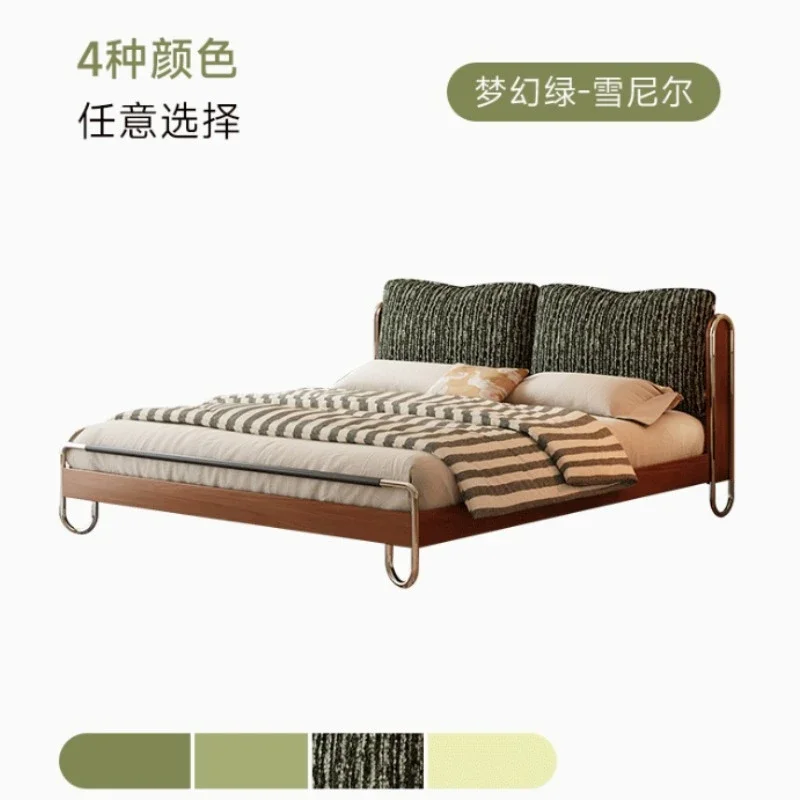 

French retro solid wood fabric bed