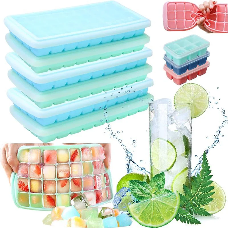 24/36 Grids Reusable Square Ice Cube Tray with Lid Ice Tube Maker Mold for Freezer Ice Cream Party Whiskey Cocktail Cold Drink