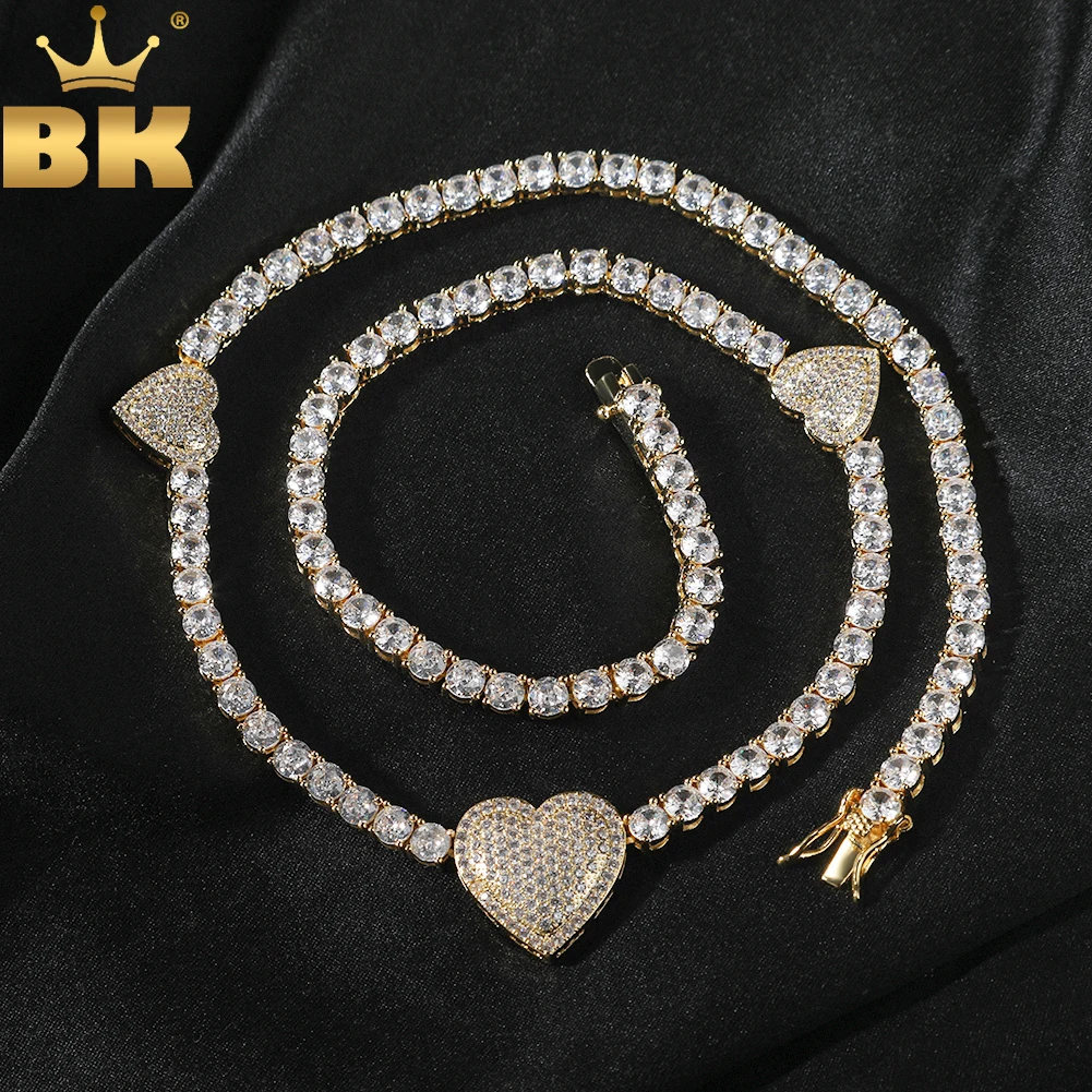 

TBTK 4mm Tennis Chain With 3 Hearts Micro Paved Out Cubic Zirconia Link Necklace Best Gift For Women Hiphop Jewelry