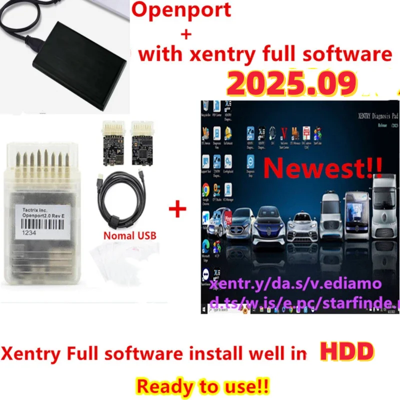 

Диагностическое программное обеспечение Xentry Pass Thru 2025.09 и Xentry 2023.12 с инструментом для чип-тюнинга ЭБУ Tactrix Openport 2.0 и сканером OBD2