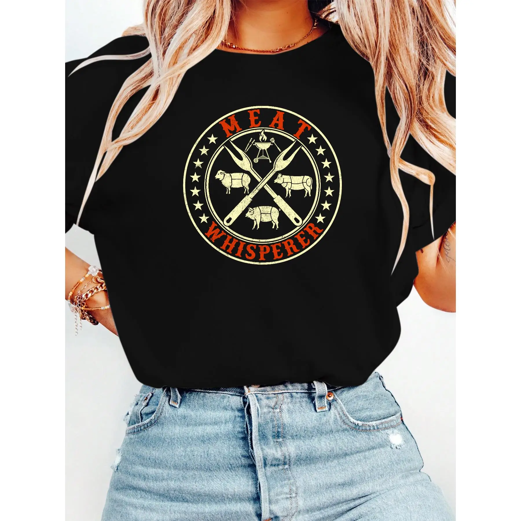 

Meat Whisperer T-shirt for Men Women Funny BBQ Slogan Tee Grilling Graphic Top Chef Gift