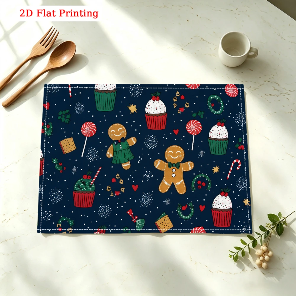 Christmas Gingerbread Cupcake Candy Pattern Kitchen Placemat Coaster Linen Pad Dish Coffee Cup Table Mat 30x40cm Home Decor