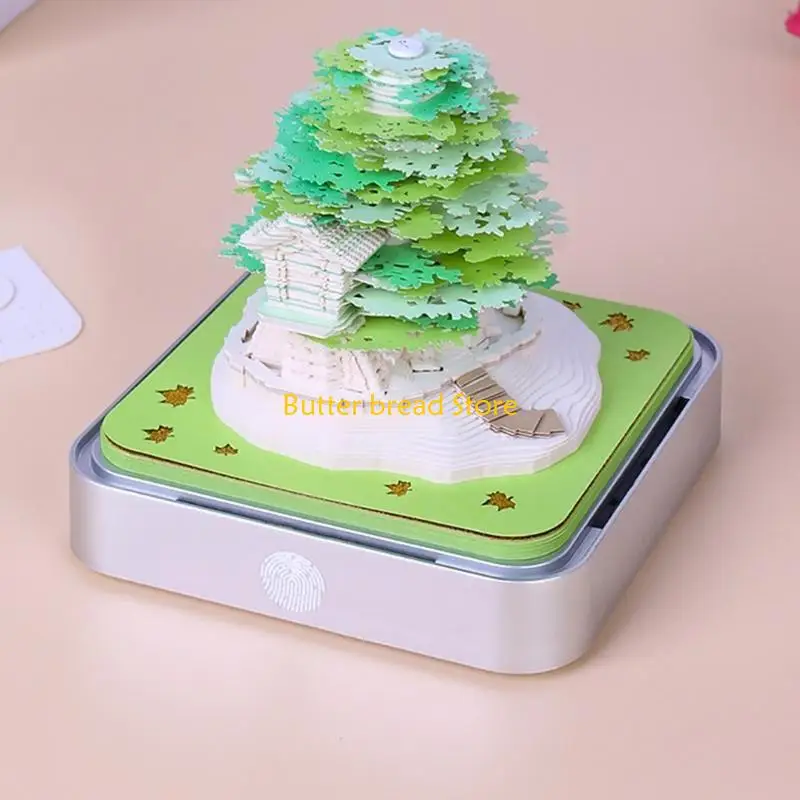 

W89C 2025 Light Up Desk Calendar, 3D Paper Carving Art Calendar Note Pad 2025 Timepiece Calendar Tabletop Decoration