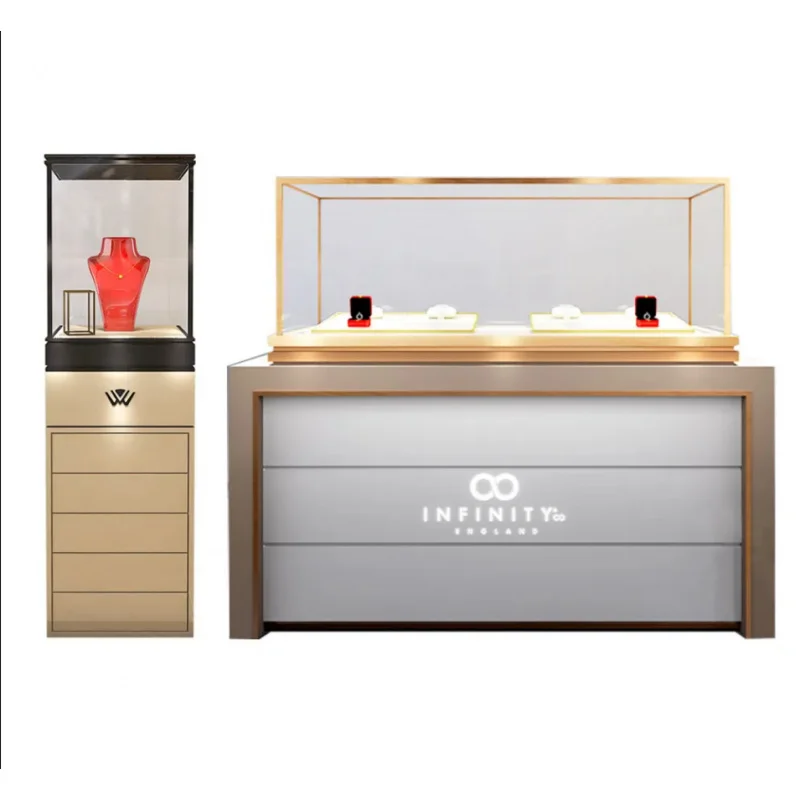 custom.Funroad Custom Jewelry Glass Display Reception Desks Glass Jewelry Store Furniture Lockable Museum Showcases Cabinet