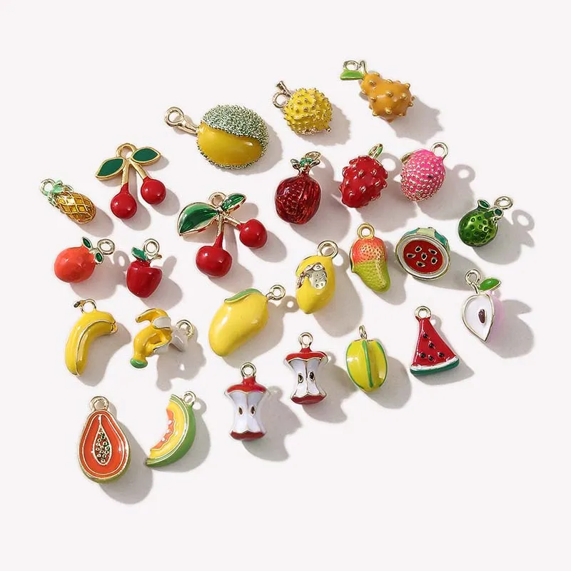 

10/20PCS Random Simulation 3D Fruit Series Cherry Apple Banana Drip Oil DIY Jewelry Keychain Necklace Pendant Accessories