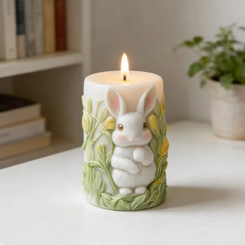 Ostern Kerze Form Relief Kaninchen Kerze Silikon Form Kaninchen Relief Handwerk Formen Lebensmittel Grade Zylinder Silikon Form Für Diy Hause