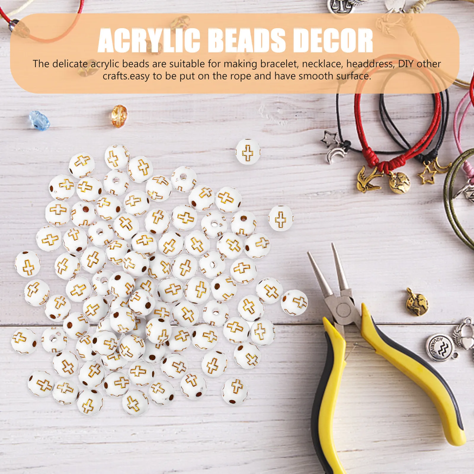 500 piezas de cuentas acrílicas sueltas, redondas y en forma de cruz, en blanco y negro, espaciadores para pendientes, accesorios para joyería y manualidades, para la fabricación de pulseras