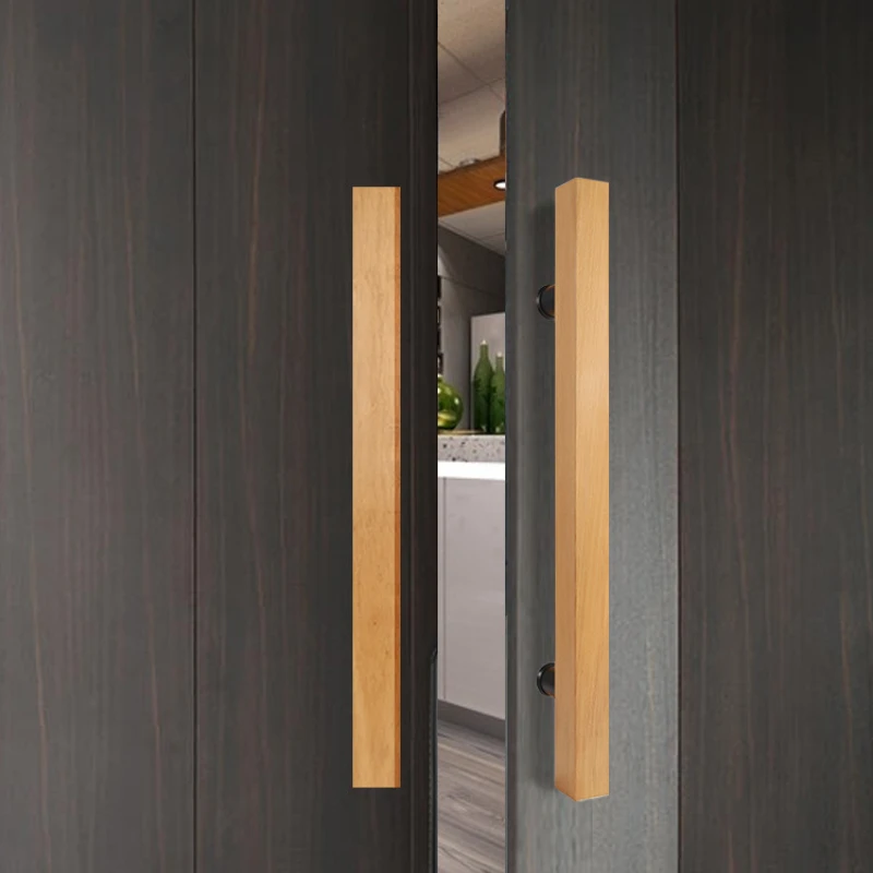 Solid Wood Double Side Glass Door Handle Back-to-Back Shower Room Bathroom Framed Pull Sliding Door Handle H-Shaped Crude Wood