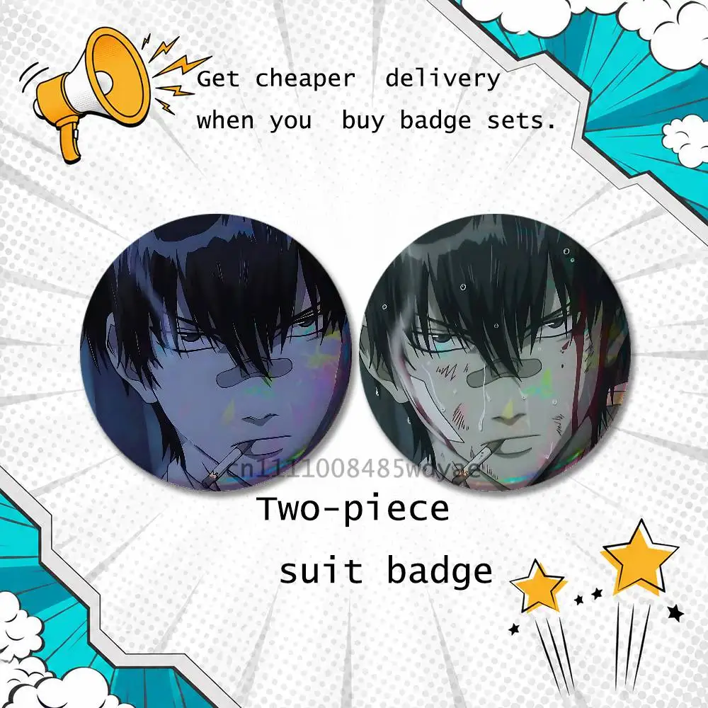Classic Anime G-Gintama Hijikata Toshiro Brooches for Backpack25,32,44,58,75mm Round Enamel Pins 2-piece set Cartoon Anime Badge