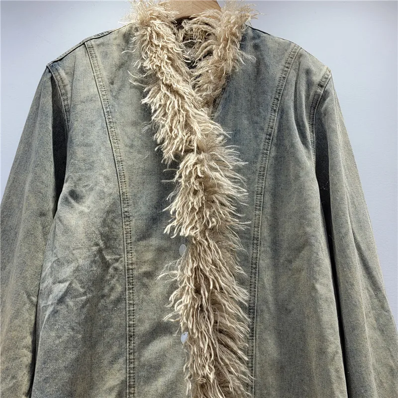 [zoci] Design Inspired Denim Jacket Eco-friendly Fur Rough Edges, Women's Autumn Winter Loose High-end Jacket,