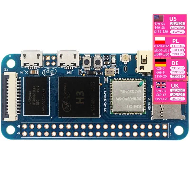 Banana Pi BPI-M2 Zero development board quad-core 512MB Allwinner H3 chip onboard wifi bluetooth