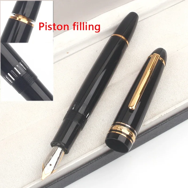 Luxury Msk-149 Classic Piston Filling Fountain Pen MB 4810 Nib Black & Blue Resin Office Writing Ink Pens with Serial Number